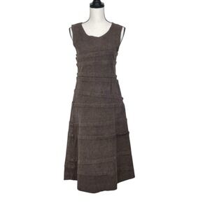 Filly Minimalist Brown Linen Hemp Earthy Dress Size L Granola Heathered Artsy